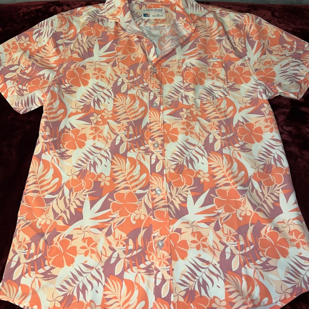 Laguna B Tropical Floral Men's Shirt - Orange and Purple